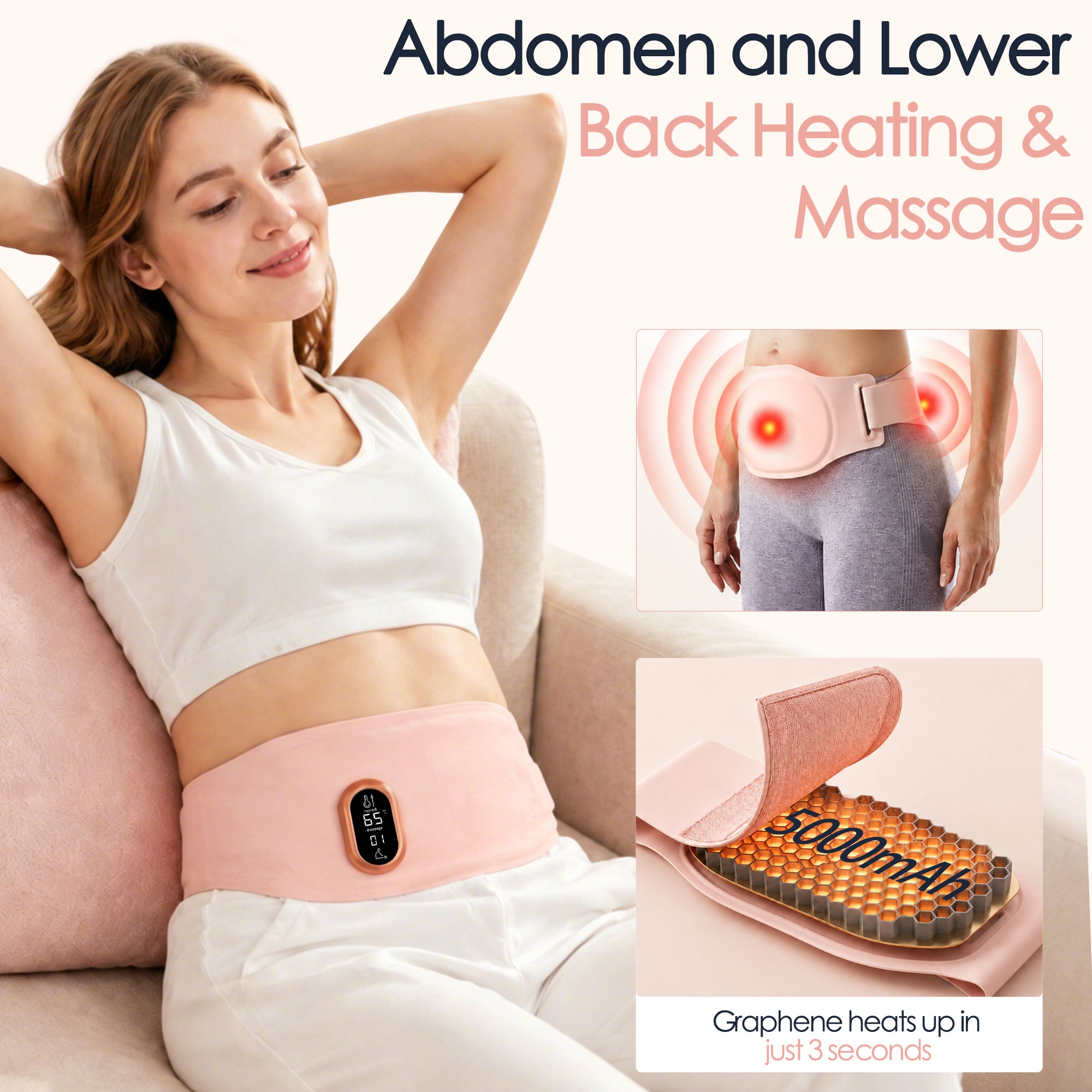 Portable Heating Pad, Pink, Electric Heating, Comfortable and Warm for Daily Use