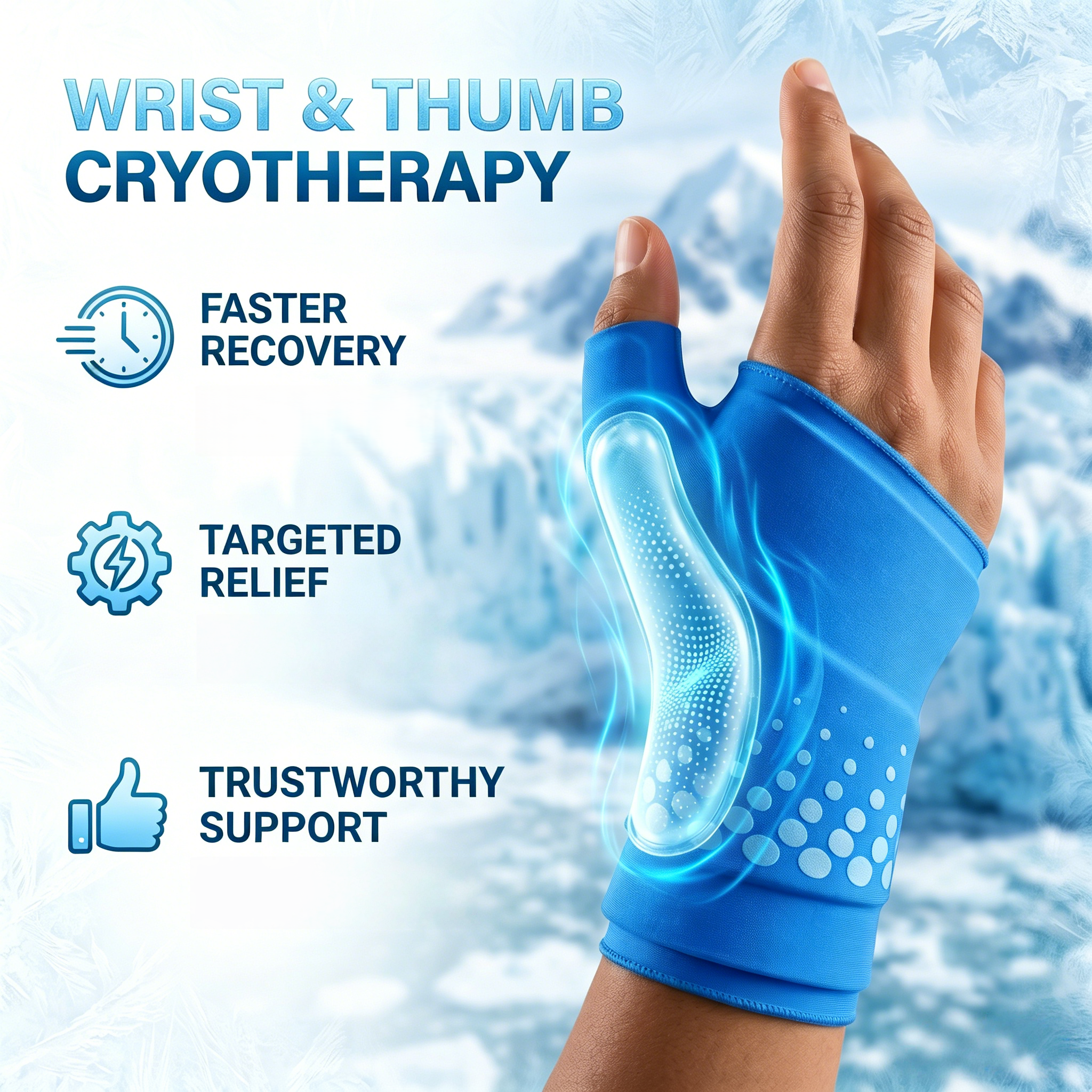 Wearable Thumb & Wrist Ice Pack Wrap, Reusable Hot/Cold Gel Hand Ice Pack with Ergonomic Fit, M/L Size for Soreness,Fatigue
