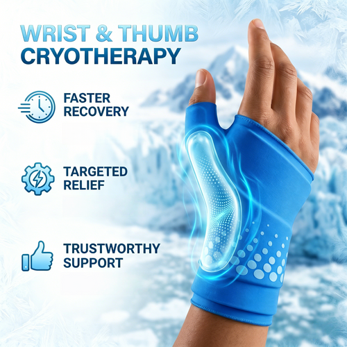 Wearable Thumb & Wrist Ice Pack Wrap, Reusable Hot/Cold Gel Hand Ice Pack with Ergonomic Fit, M/L Size for Soreness,Fatigue
