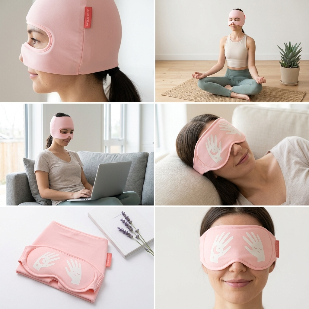 Migraine Relief Cap with Eye Holes, 3-in-1 Cooling Headache Cap with Detachable Eye Mask, Reusable Gel Ice Pack Face Head Wrap, Hot & Cold Therapy Hat for Stress,Hangover Relief at Home