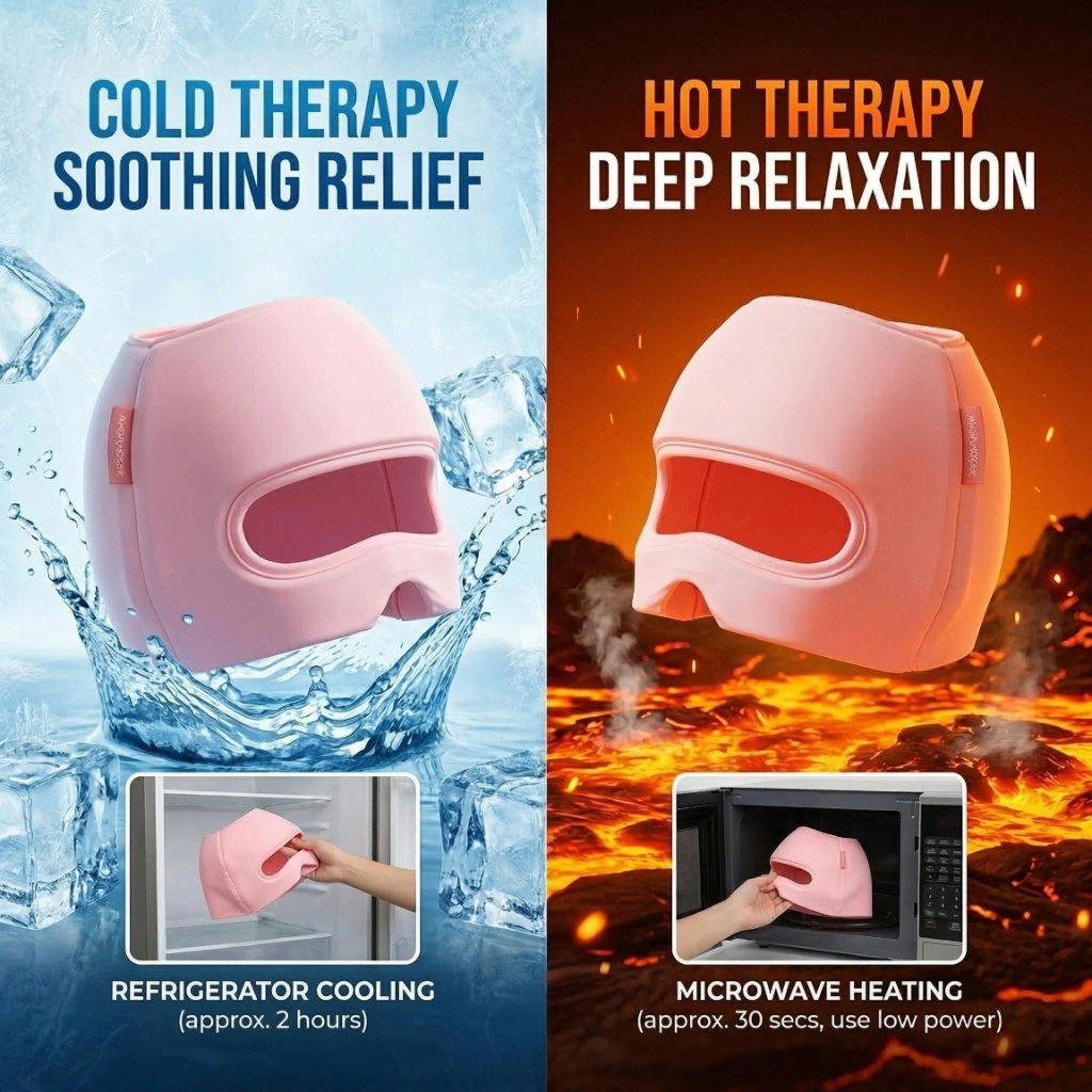 Migraine Relief Cap with Eye Holes, 3-in-1 Cooling Headache Cap with Detachable Eye Mask, Reusable Gel Ice Pack Face Head Wrap, Hot & Cold Therapy Hat for Stress,Hangover Relief at Home