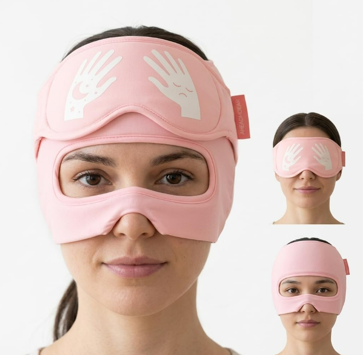 Migraine Relief Cap with Eye Holes, 3-in-1 Cooling Headache Cap with Detachable Eye Mask, Reusable Gel Ice Pack Face Head Wrap, Hot & Cold Therapy Hat for Stress,Hangover Relief at Home